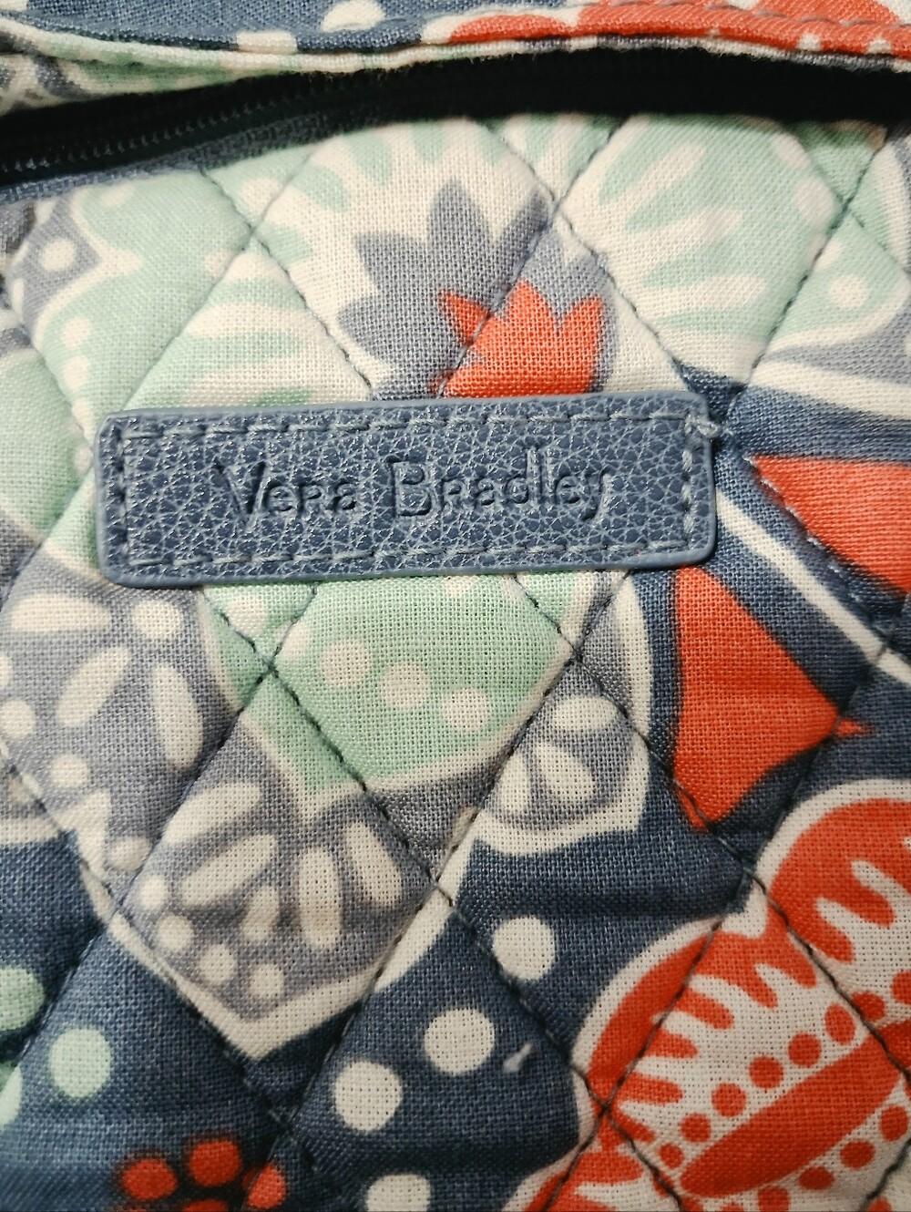 Vera Bradley Navy Quilted Floral Backpack with Coral & Mint Accents - Picture 5 of 12
